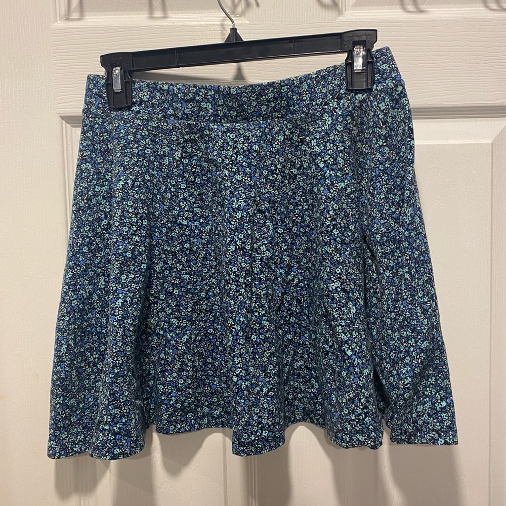 Blue floral printed “SO” skater skirt